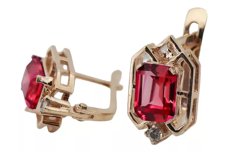 Ruby Diamanten Vintage Ohrringe Handwerk Original 14K Rose Gold vec020r