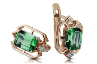 Emerald diamonds Vintage Earrings craft Original 14K Rose Gold vec020r