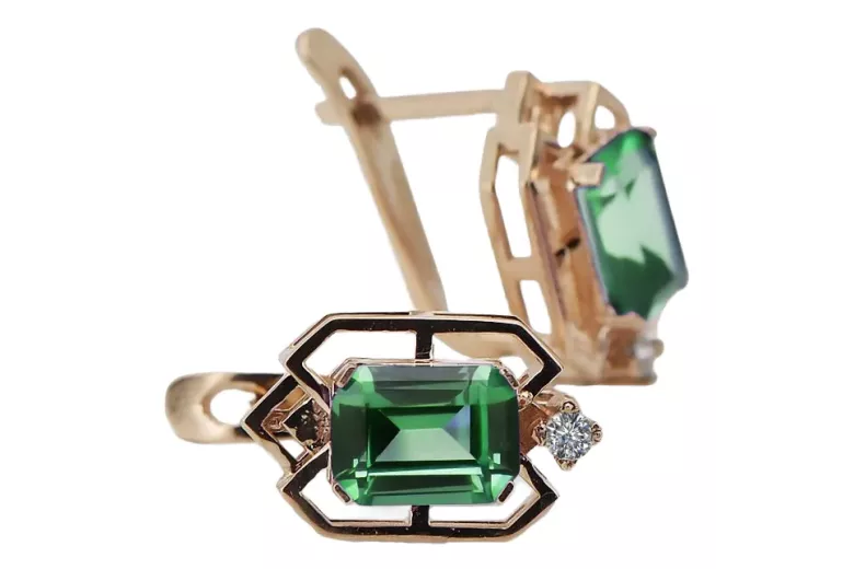 Emerald diamonds Vintage Earrings craft Original 14K Rose Gold vec020r