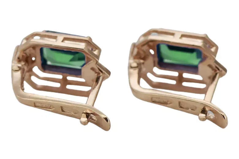 Emerald diamonds Vintage Earrings craft Original 14K Rose Gold vec020r