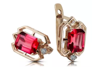 Boucles d'oreilles vintage en or rose 14 carats avec rubis et diamants, création artisanale originale vec020r