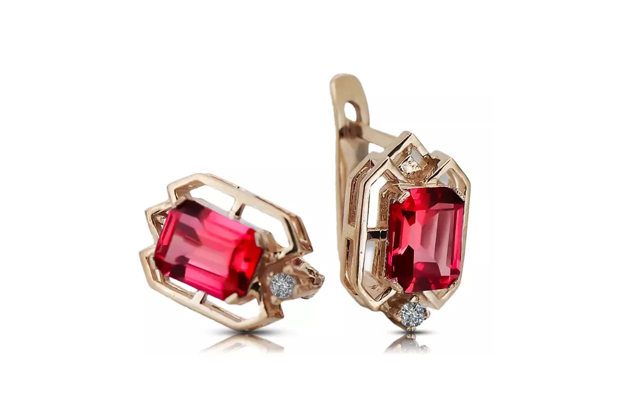 Diamantes de Ruby Pendientes vintage artesanía Original 14K Rose Gold vec020r Diamantes de Ruby Pendientes vintage artesanía Original 14K Rose Gold vec020r