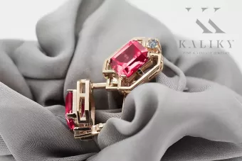 Diamantes de Ruby Pendientes vintage artesanía Original 14K Rose Gold vec020r
