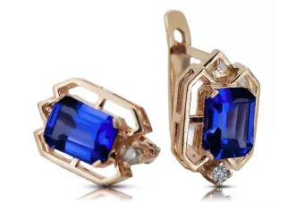 Sapphire diamonds Vintage Earrings craft Original 14K Rose Gold vec020r