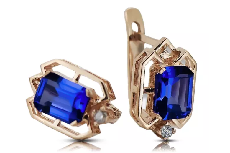 Sapphire diamonds Vintage Earrings craft Original 14K Rose Gold vec020r