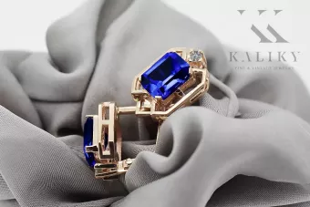 Kolczyki Vintage Biżuteria z różowego 14k złota 585 z szafirem i diamentem vec020r