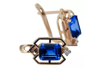 Kolczyki Vintage Biżuteria z różowego 14k złota 585 z szafirem i diamentem vec020r