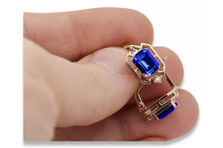 Sapphire diamonds Vintage Earrings craft Original 14K Rose Gold vec020r