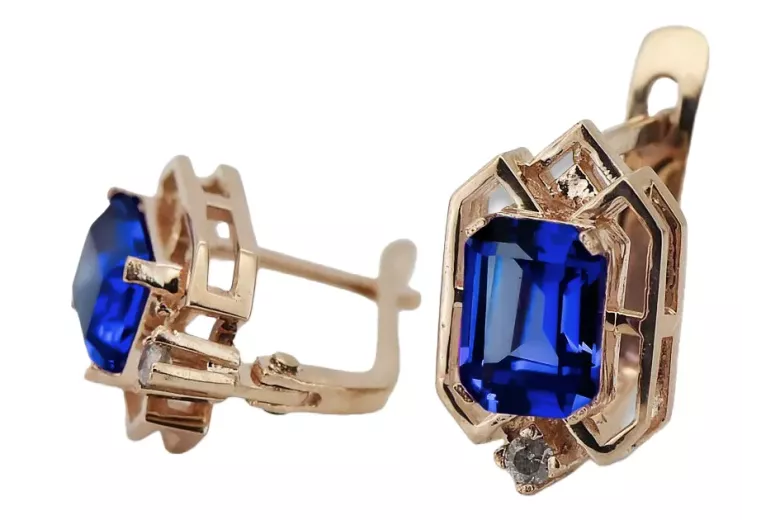 Sapphire diamonds Vintage Earrings craft Original 14K Rose Gold vec020r