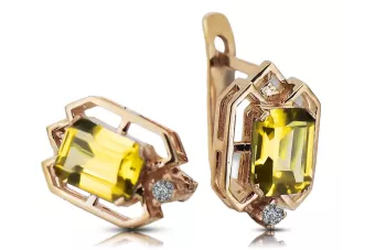 Yellow peridot diamonds Vintage Earrings craft Original 14K Rose Gold vec020r