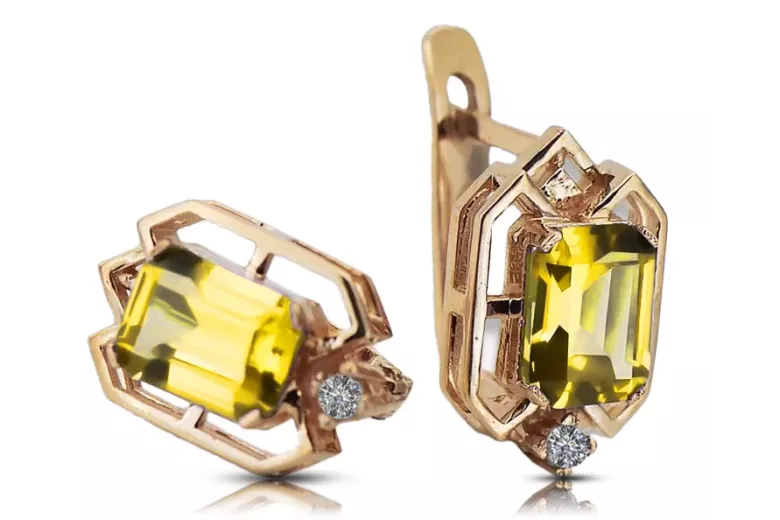 Yellow peridot diamonds Vintage Earrings craft Original 14K Rose Gold vec020r
