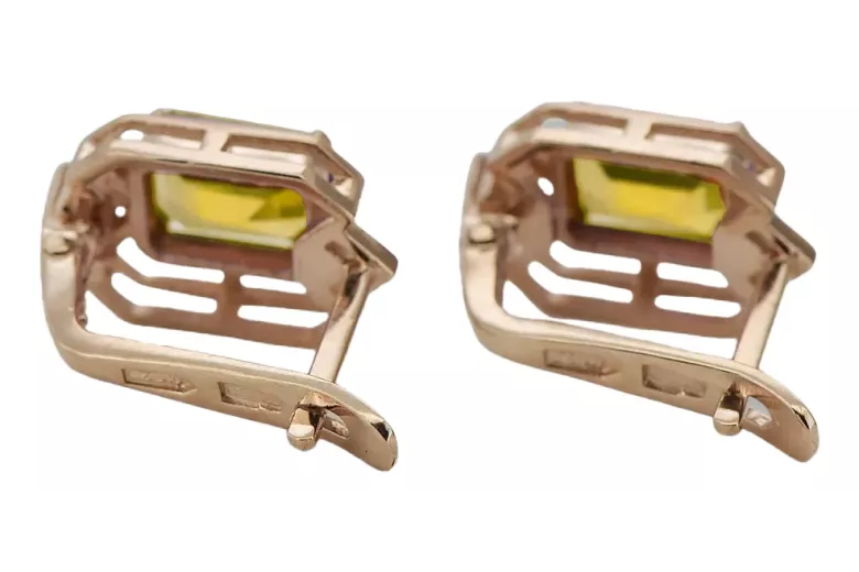 Yellow peridot diamonds Vintage Earrings craft Original 14K Rose Gold vec020r