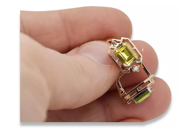 Yellow peridot diamonds Vintage Earrings craft Original 14K Rose Gold vec020r