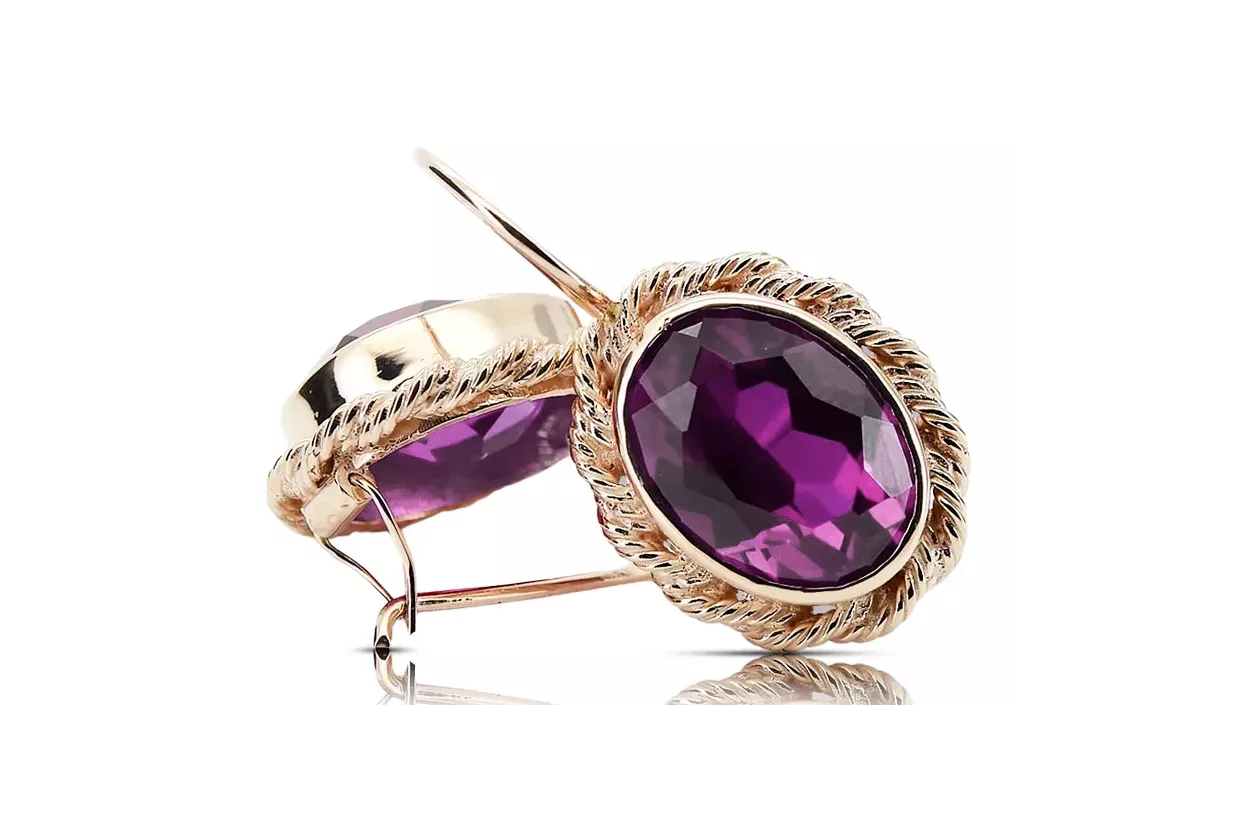 Аметист 14K розовые золотые серьги Vintage Jewlery vec007r Аметист 14K розовые золотые серьги Vintage Jewlery vec007r