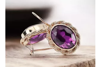 Amethyst Original 14K rosa pendientes de oro Joyería vintage vec007r