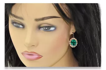 Boucles d'oreilles originales vintage en or rose 14 carats avec émeraude, fabrication artisanale vec007r