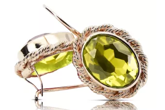 Boucles d'oreilles vintage originales en or rose 14 carats avec péridot jaune vec007r