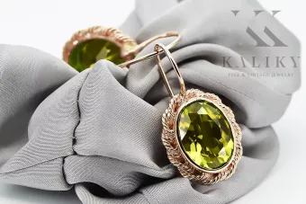 Boucles d'oreilles vintage originales en or rose 14 carats avec péridot jaune vec007r