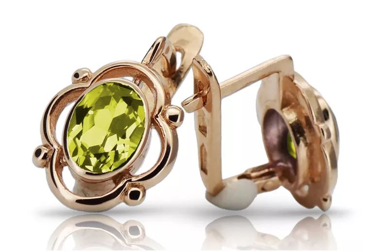 Vintage rose pink 14k 585 gold peridot earrings vec033 Russian Soviet style