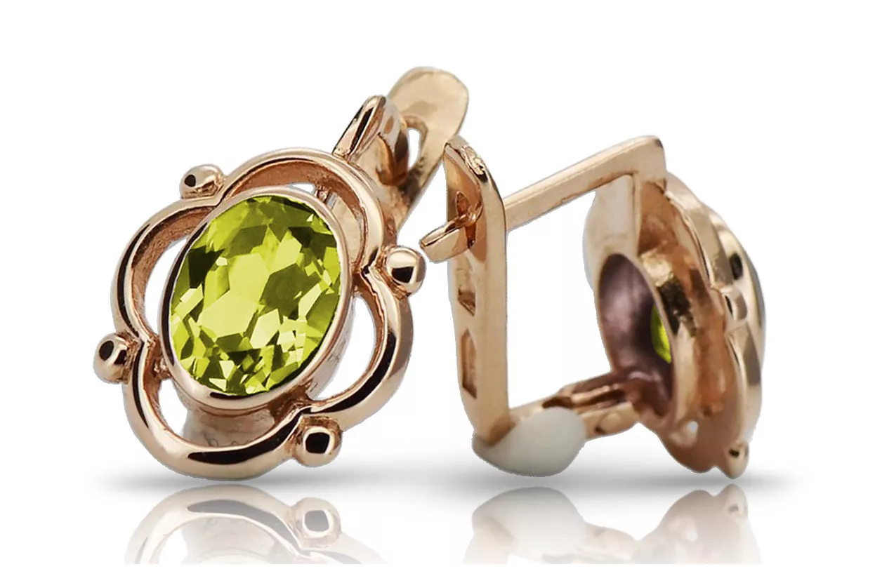 Vintage rose pink 14k 585 gold peridot earrings vec033 Russian Soviet style Vintage rose pink 14k 585 gold peridot earrings vec033 Russian Soviet style