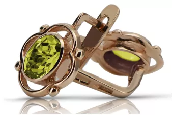 Vintage rose pink 14k 585 gold peridot earrings vec033 Russian Soviet style