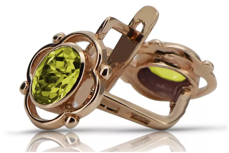 Vintage rose pink 14k 585 gold peridot earrings vec033 Russian Soviet style