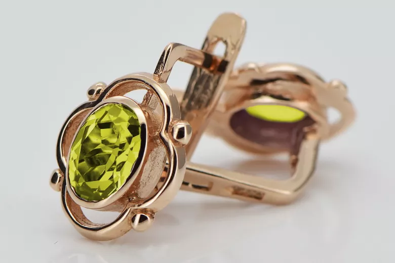 Vintage rose pink 14k 585 gold peridot earrings vec033 Russian Soviet style