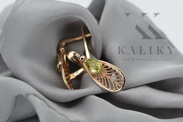 Vintage rose pink 14k 585 gold peridot earrings vec067 Vintage
