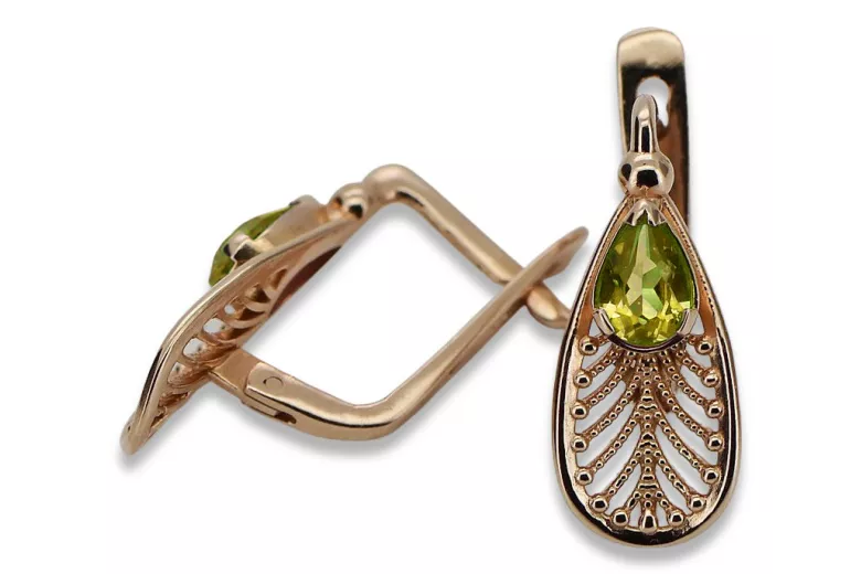 Vintage rose pink 14k 585 gold peridot earrings vec067 Vintage