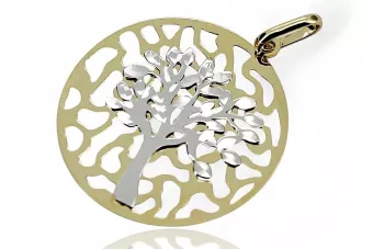 Original italiano amarillo 14k oro hermoso árbol de la suerte colgante cpn067yw