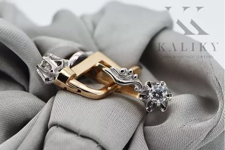 Cercei Zircon Original vintage de 14k roz și aur alb Vintage Craft  vec150r