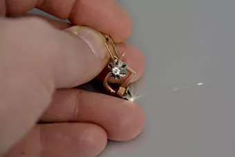 Rosyjska radziecka różowa róża 14k 585 złoto Vintage kolczyki vec197 aleksandryt rubin szmaragd szafir ...