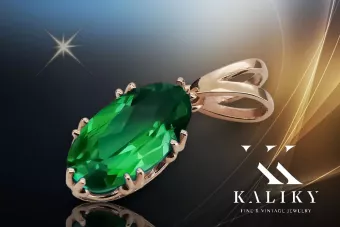 Pendentif Bijoux vintage Émeraude Or rose 14 carats vintage d'origine vpc019r