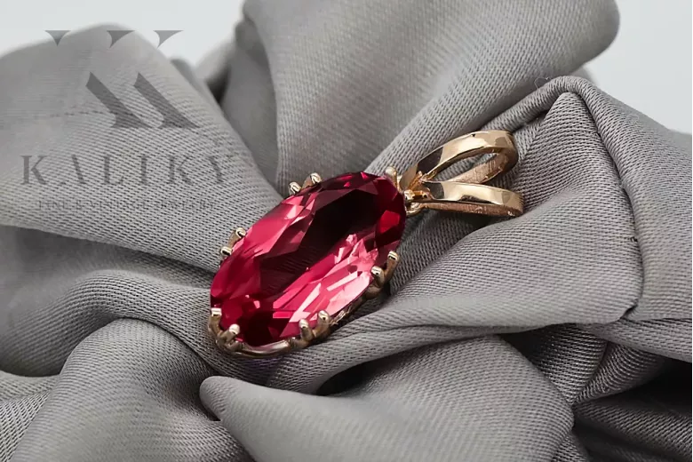 Anhänger Rubinrot Originales Vintage-Roségold aus 14 Karat Vintage Handwerk vpc019r
