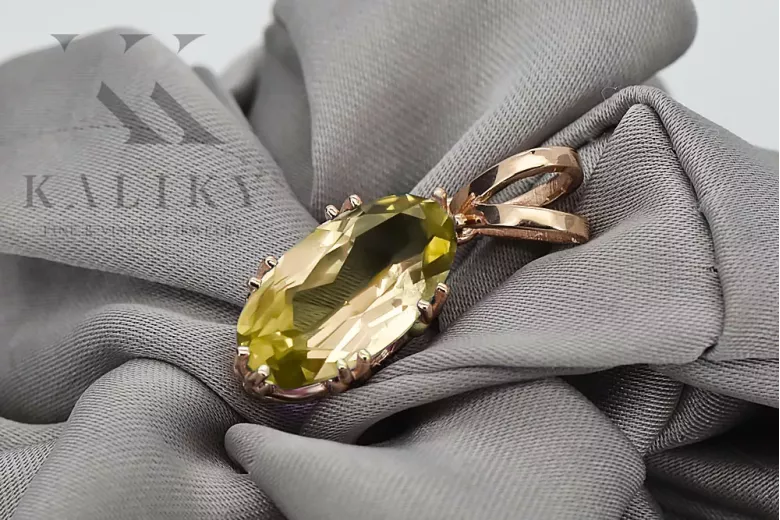 Colgante Peridoto amarillo Oro rosa antiguo original de 14k Vintage vpc019r