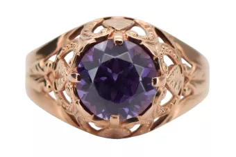 Pierścionek z różowego 14k czerwonego złota 585 z Aleksandrytem vrc080 Rosyjski Vintage styl