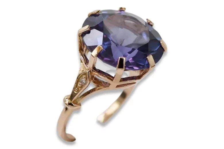 Russischer sowjetischer Roségoldring 14 Karat 585 Alexandrit Rubin Smaragd Saphir Zirkon vrc073