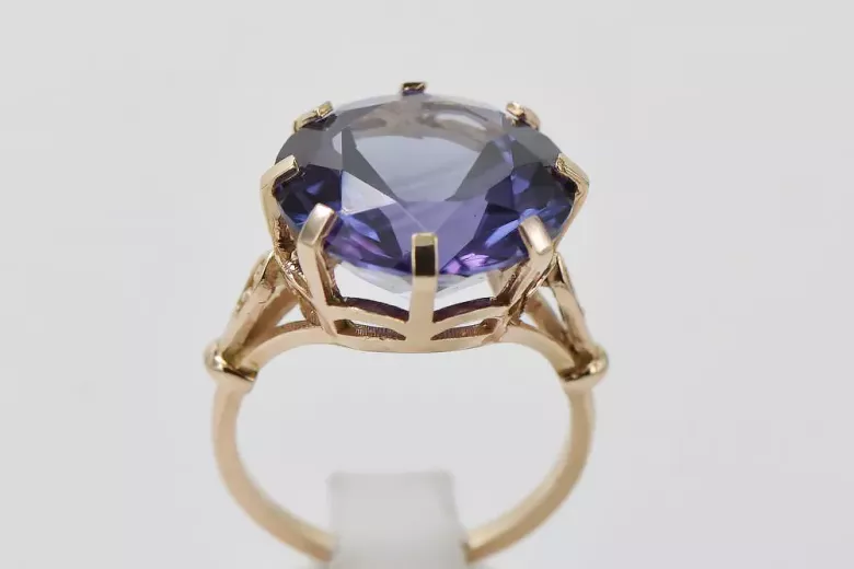 Russischer sowjetischer Roségoldring 14 Karat 585 Alexandrit Rubin Smaragd Saphir Zirkon vrc073