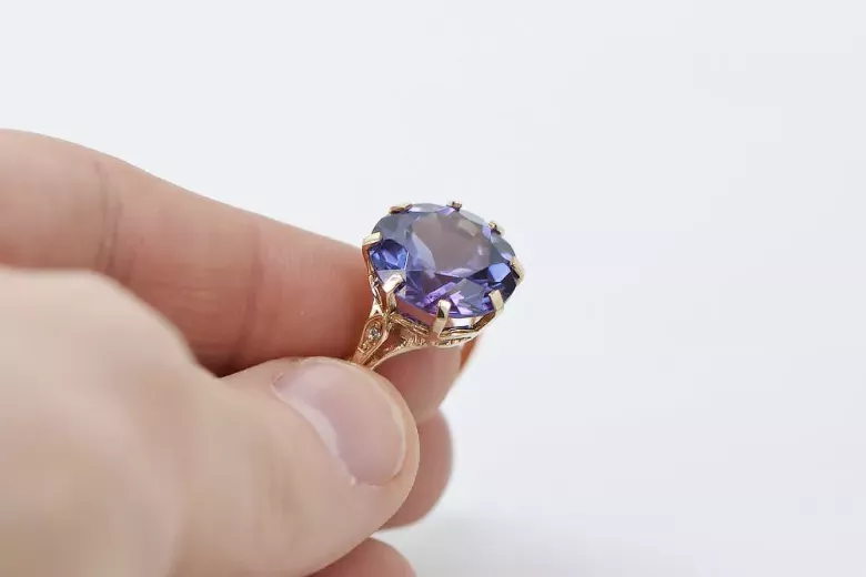Russischer sowjetischer Roségoldring 14 Karat 585 Alexandrit Rubin Smaragd Saphir Zirkon vrc073