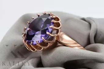 Pierścionek z różowego czerwonego złota 14k 585 z Aleksandrytem vrc035s Rosyjski styl Vintage