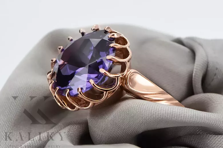Rosa 14 Karat Gold 585 Alexandrit Ring vrc035 Vintage Russischer Sowjetischer Stil