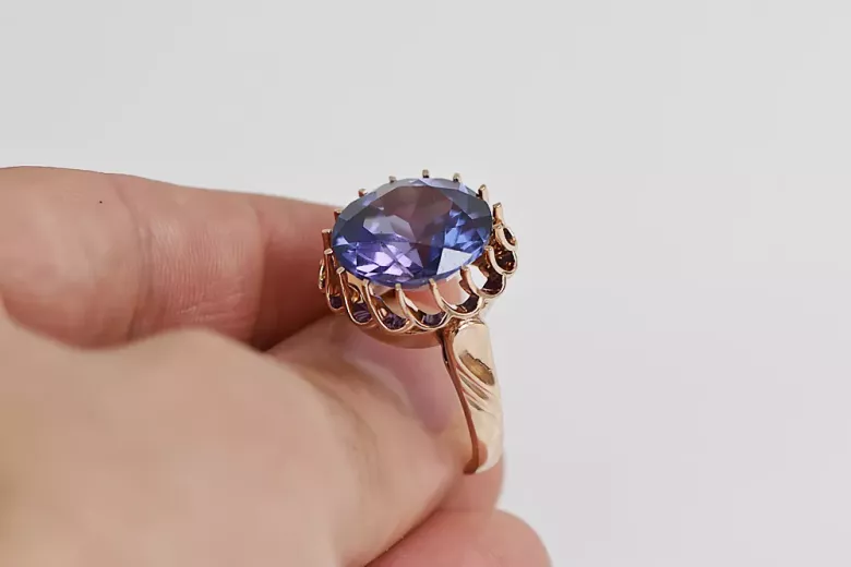 Rosa 14 Karat Gold 585 Alexandrit Ring vrc035 Vintage Russischer Sowjetischer Stil