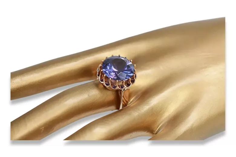 Rosa 14 Karat Gold 585 Alexandrit Ring vrc035 Vintage Russischer Sowjetischer Stil
