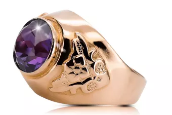 Rosa 14K oro rosa Alexandrite Ring vrc078 Soviet ruso Estilo vintage