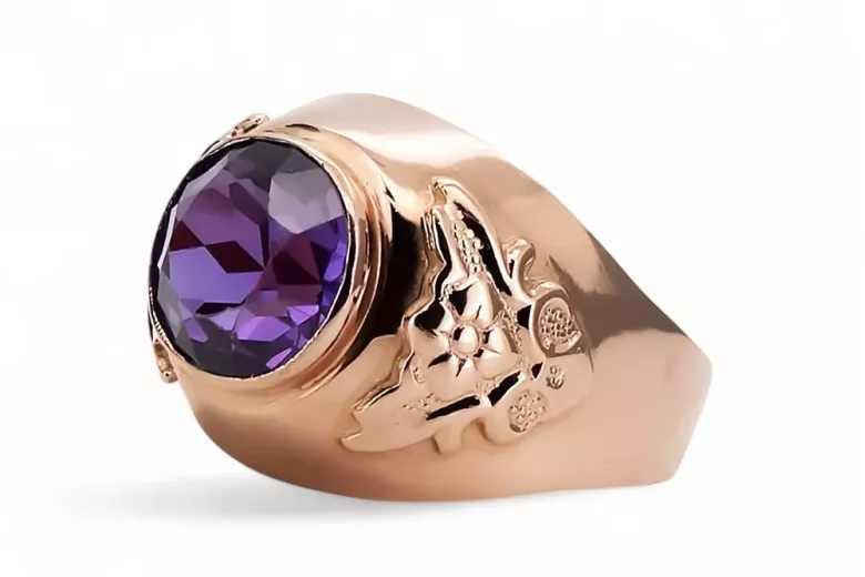 Ruso soviético rosa 14k 585 oro Alexandrite Ruby Esmeralda zafiro anillo Zircon vrc078