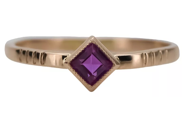 Pierścionek z różowego czerwonego złota 14k 585 z Rubinem vrc138 Vintage