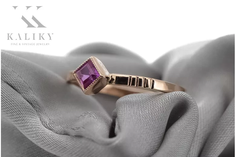 Pierścionek z różowego czerwonego złota 14k 585 z Rubinem vrc138 Vintage