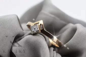 Pierścionek z różowego czerwonego złota 14k 585 z Brylantem vrd313r Rosyjski styl Vintage