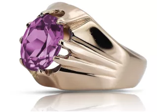Rosyjski pierścionek z różowego złota 14k 585 z ametystem vrc016