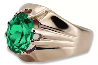 Pierścionek z różowego czerwonego złota 14k 585 z emeraldem Rosyjski Vintage vrc016